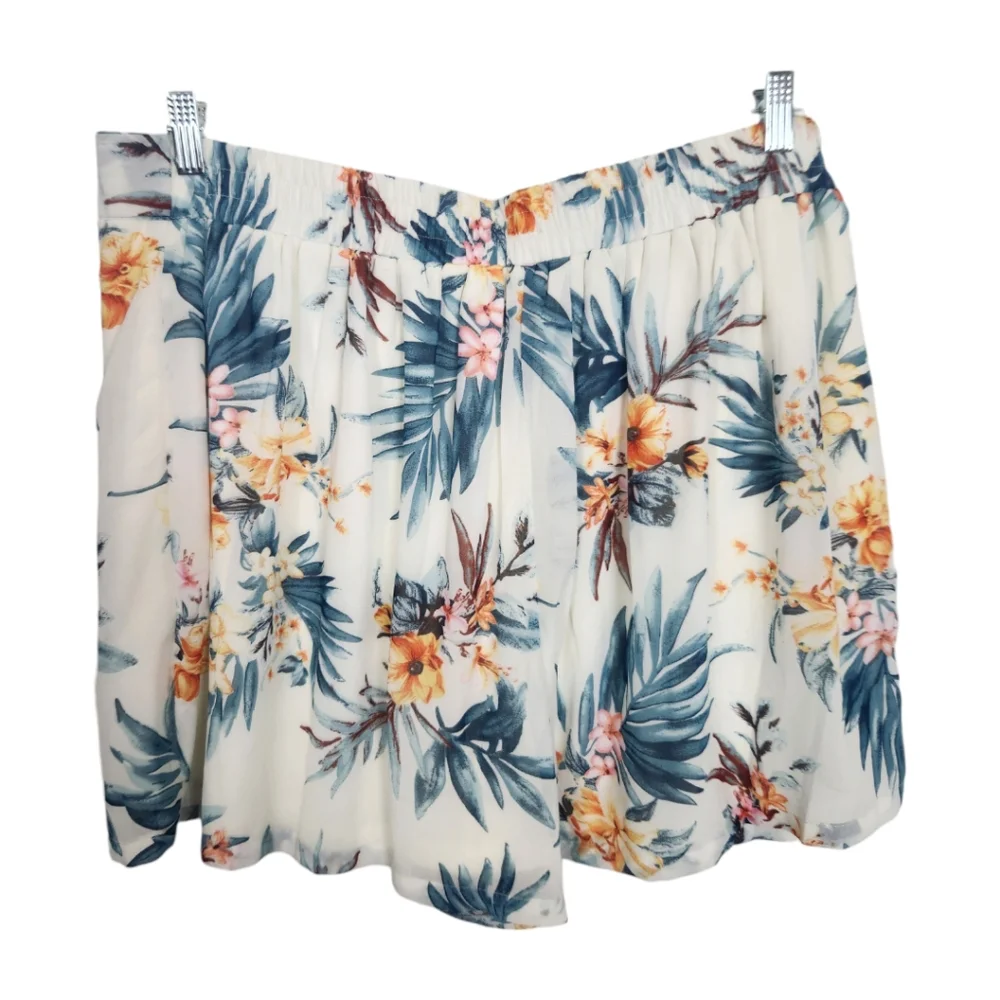 Fashion Nova 2X Flying Far Tropical Print Chiffon Shorts Belt Lined High Rise